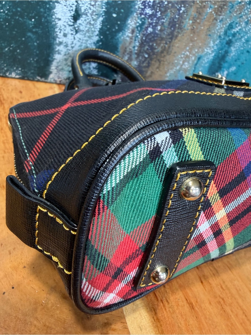 Dooney & Bourke Classic Tartan Plaid Bitsy Mini Domed Satchel Bag - Picture 11 of 12